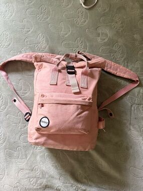 Pink Canvas Roll-Top Backpack for Women